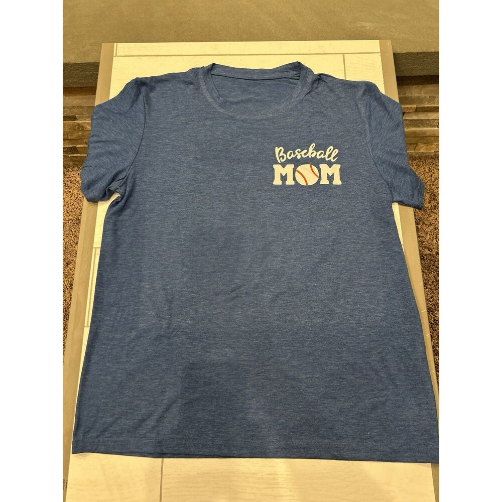 Womens Blue Baseball Mom Graphic Print T-Shirt M Crew - “In My Baseball Mom Era”